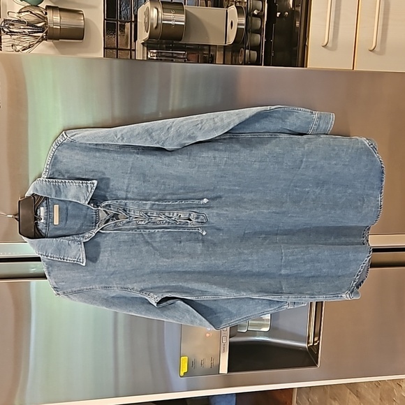 💕MOTHER💕 The Lace Up Shirt Dress ~ Salt And Lime Blue Denim Large L NWOT - Picture 9 of 16